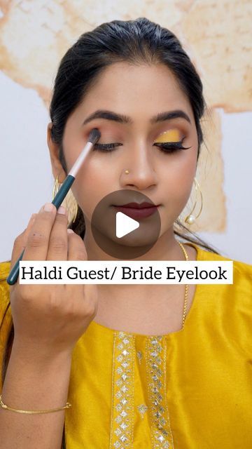 Simple Haldi Makeup, Haldi Makeup For Bride, Eye Makeup For Haldi, Haldi Looks, Haldi Makeup Look Simple, Haldi Makeup Look For Bridesmaid, Bridal Haldi Look, Haldi Eye Makeup Look, Haldi Makeup