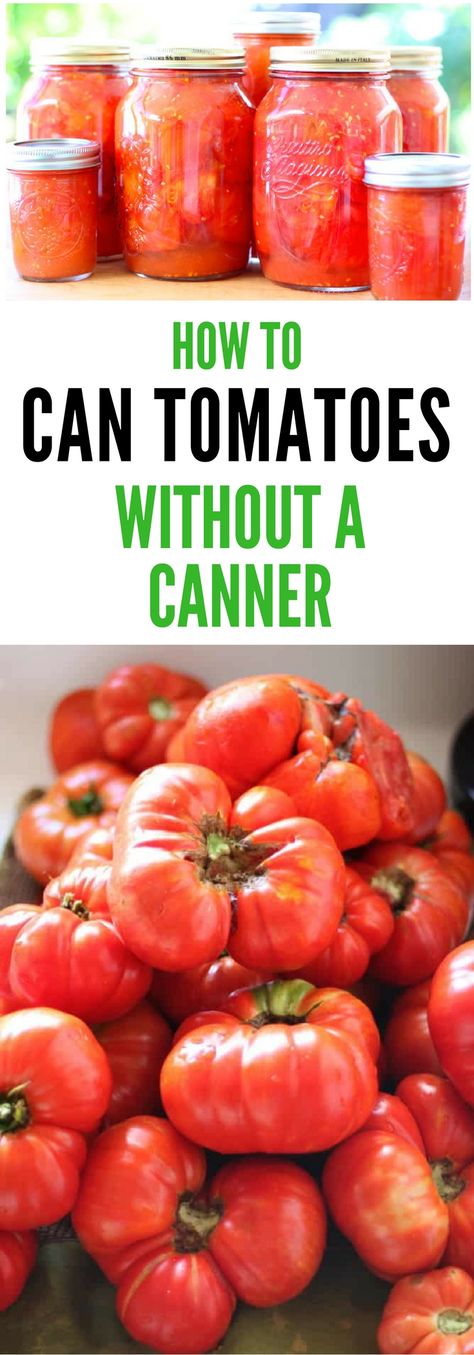 Learn how to can tomatoes without a canner. Canning tomatoes is easier than you think and this tutorial explains it all in detail. via @prettyprudent Canning Tomatoes Without A Canner, Canning Tomatoes For Beginners Water Bath, Can Tomatoes Without A Canner, Canning Stewed Tomatoes Water Bath, Waterbath Canning Stewed Tomatoes, Can Tomatoes, Preserving Recipes, Canning Food, Canning Vegetables