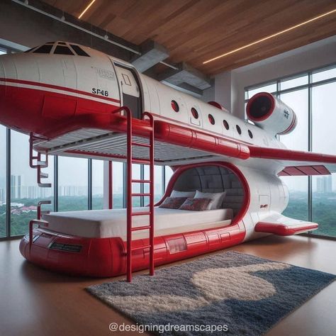 Airplane Bedroom For Boys, Aviation Bedroom, Airplane Bedroom, Weird Beds, Airplane Bed, Adult Bed, Weird Furniture, Cool Kids Bedrooms, Gold Dinnerware