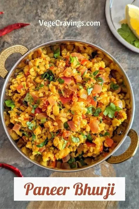 Paneer Bhurji is a North Indian dish made from fresh crumbled paneer, cooked with a mildly flavored onion-tomato masala. Paneer Bhurji Recipe, Vegetarian Curries, Bhurji Recipe, Paneer Bhurji, Grilled Paneer, Masala Fries, Paneer Dishes, North Indian Recipes, Healthy Indian Recipes