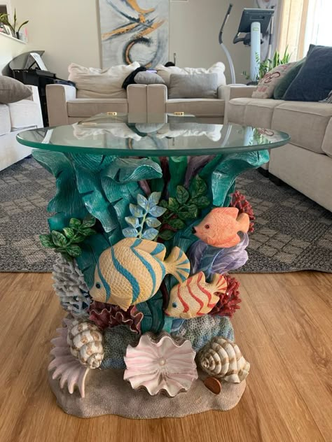 Sea Inspired Furniture, Aquatic Interior Design, Ocean Theme House, Ocean Theme Home Decor, Mermaid Living Room, Ocean Theme Bedroom, Ocean Centerpieces, Seashell House, Ocean House Decor