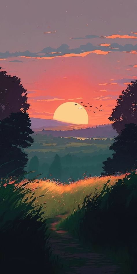 A cute sunset - DworldNFTs | OpenSea Trending Pins, Art Gallery Wallpaper, Cool Wallpapers Art, Fantasy Art Landscapes, Pretty Wallpapers Backgrounds, Dreamy Art, Alam Yang Indah, Anime Scenery Wallpaper, 영감을 주는 캐릭터