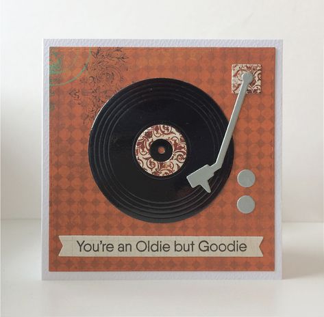 Vinyl Record Card Ideas, Stampin Up For The Record Cards, Music Themed Cards Diy, Record Valentine Cards, Mft Turntable Cards, Record Card, Cricut Birthday Cards, Lp Records, Cricut Birthday