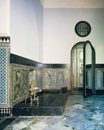 Bathroom Decorating: ’s Timeless Rooms: Bathrooms - ELLE DECOR Shower Remodel Diy, Small Shower Remodel, Timeless Bathroom, Eclectic Bathroom, Dream Bathrooms, Moroccan Decor, Shower Remodel, Decoration Inspiration, Black Bathroom