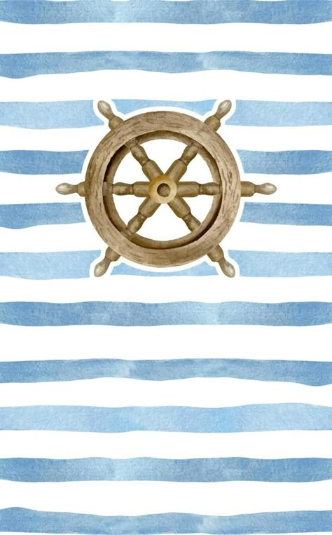 Watercolor blue stripes with old wooden steering wheel. Nautical marine background for card and invitation Marine Engineering Wallpaper, Marine Watercolor, Background For Card, Blue Stripes Background, Marine Background, Invitation Card Background, Nautical Background, Easy Pictures To Draw, Nautical Invitations