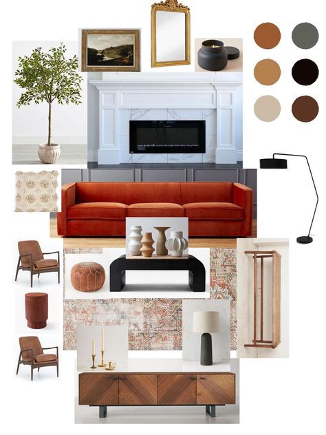 Rust Coloured Sofa Living Room, Dark Orange Couch Living Room, Rust Velvet Couch Living Room Ideas, Living Room Burnt Orange Couch, Burnt Umber Couch, Burnt Orange Leather Couch, Terracota Couch Living Rooms, Rust Velvet Sofa Living Room Ideas, Rust Couch Living Room Ideas Sofas