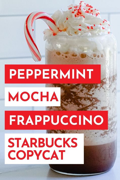 Whether you're gearing up for the holiday season, pretending it's the Christmas season in July or you just can't imagine spending a small fortune at your nearest Starbucks, you're going to love how easy it is to whip up this delicious Starbucks Peppermint Mocha Frappuccino Copycat at home! Peppermint Mocha Frappuccino Recipe, Mocha Frappuccino Starbucks, Peppermint Mocha Frappuccino, Homemade Peppermint Mocha, Brew Coffee Recipe, Frappuccino Starbucks, Peppermint Coffee, Starbucks Peppermint Mocha, Peppermint Syrup