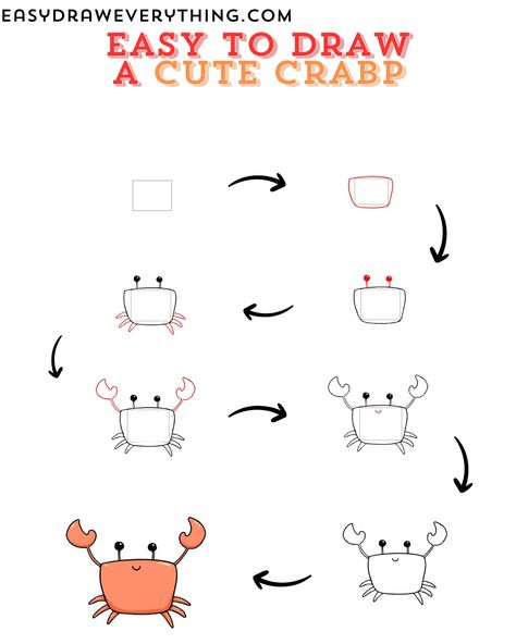 Easy cute crab drawing How To Draw A Crab, Cute Crab Drawings, Easy Animal Drawings For Kids, Animal Drawings For Kids, Crab Drawing, Draw Kawaii, Drawings For Kids, Easy Animal Drawings, Minecraft Drawings