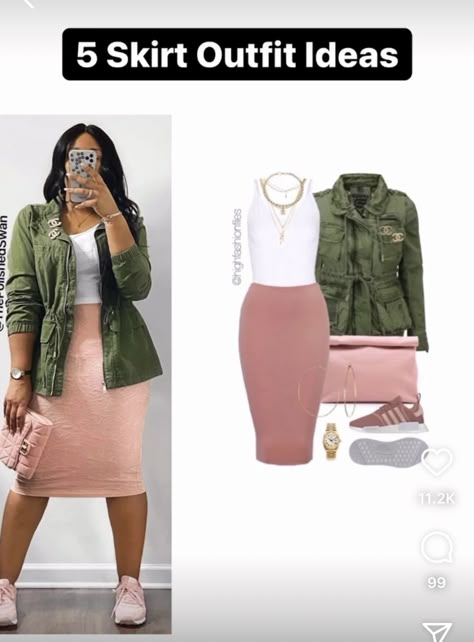 Pencil Skirt Outfits With Jordans, Simple Skirt Outfits, Pencil Skirt Casual Outfit, Pink Skirt Outfit Ideas, Pink Pencil Skirt Outfit, Modest Skirt Outfits, Skirt Outfits Casual, Pencil Skirt Outfits Casual, Casual Chic Outfits