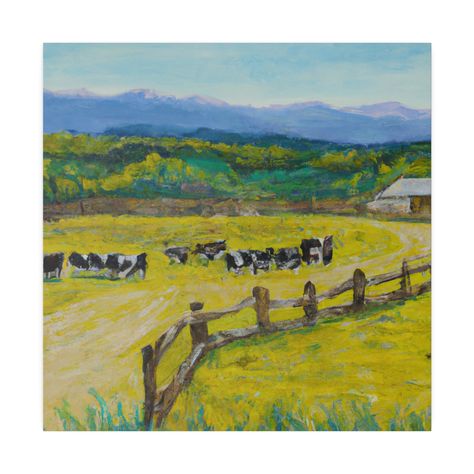 Peaceful View, Mountains Painting, Van Gogh Style, Farm Ranch, Style Vans, Dairy Farm, Dairy Cows, Dairy Farms, Painting Canvas