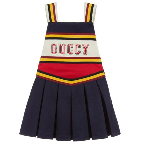 Embroidered Denim Dress, High Fashion Branding, Dress Dark Blue, Pom Pom Girl, Gucci Dress, Polo Ralph Lauren Kids, Scalloped Dress, Girls Casual Dresses, Gucci Kids