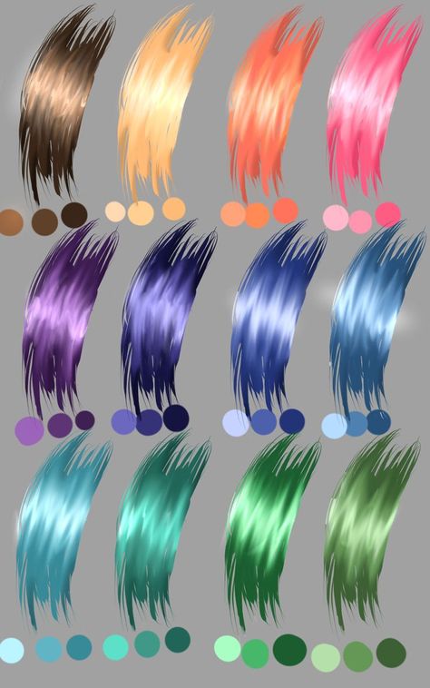 Diffrent hair colors Hair Color Drawing Palette, Hair Pallete Color, Hair Colors Drawing, Color Theory Hair, Hair Color Pallet, Hair Colour Palette, Hair Colors Palette, Hair Color Theory, Color Palette Hair