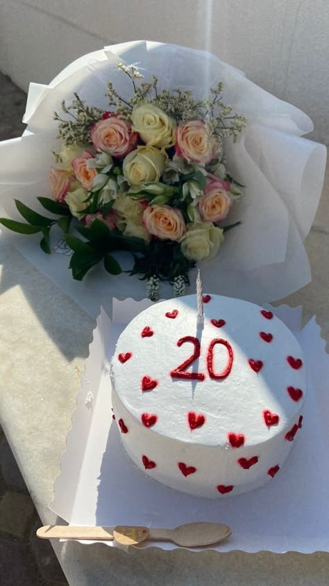 Mini Cake 20 Birthday, 20 Heart Cake, White And Red Cake Birthdays, 20s Birthday Cake, 20th Birthday Cake, 20th Bday, 20 Birthday Cake, Happy 20th Birthday, 20th Birthday Party