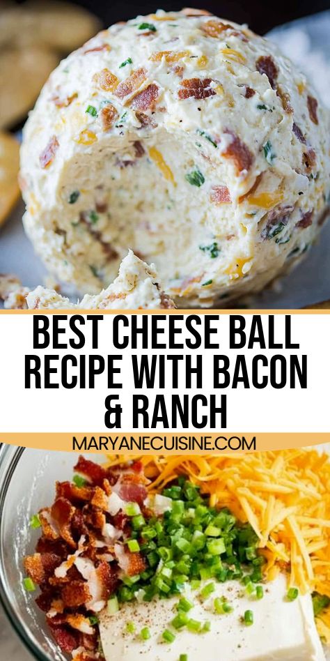 Want the best cheese ball ever? This recipe combines bacon, ranch, and cheddar for a flavor-packed appetizer. Bacon Cheddar Ranch Cheese Ball Recipes, Bacon Ranch Cheeseball Recipes, Cheese Ball Bacon Ranch, Bacon Cream Cheese Balls Recipe, Bacon Ranch Cheddar Cheeseball, Cheddar Bacon Ranch Cheese Ball, Ranch Bacon Cheese Ball, Jalapeño Bacon Cheese Ball, Bacon Cheese Ball Recipes