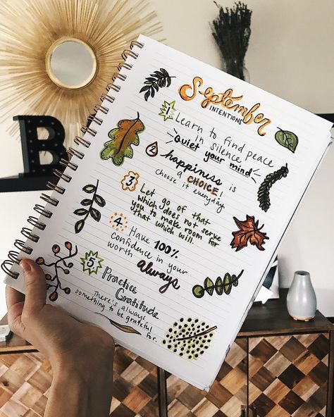 Allie Rene 🌿 on Instagram: “You guys!! It’s mid September and I’m JUST now finishing my monthly intentions. Since I’m in a season of growth it took me a minute to…” September Goals Aesthetic, Monthly Intentions Ideas, September Mantra, September Intentions, September Journal Ideas, September Monthly Spread, September Journal Prompts, Intentions Journal, Calendar Journaling