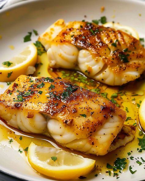 Pan Fried Cod with Lemon Butter Sauce Pan Fried Cod, Cod Fillets, Cod Fish Recipes, Pan Fried Fish, Fried Cod, Fish Recipes Baked, Fish Dinner Recipes, Lemon Butter Sauce, Cod Recipes