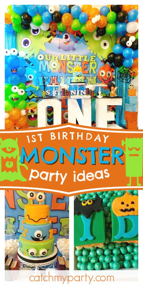 Monster One Year Birthday Party, One Little Monster Birthday, 1st Birthday Monster Theme, Monster First Birthday Party, Monster Birthday Party 1st, Monster Themed First Birthday, Zayn Birthday, Monster Theme Birthday Party, Monster Birthday Party Ideas