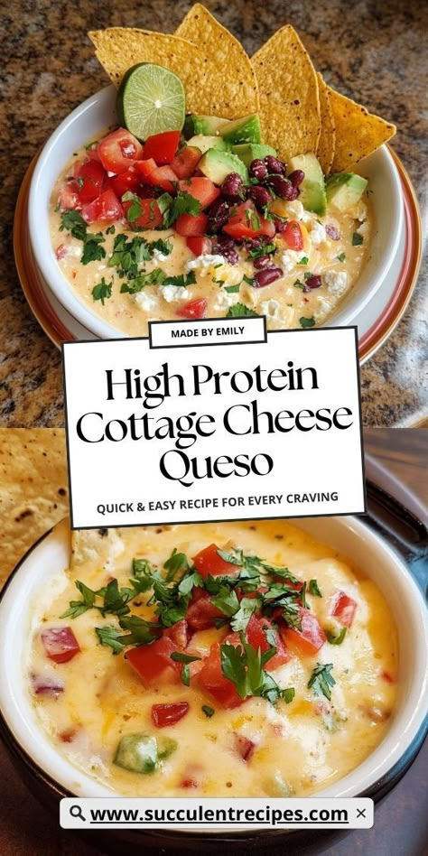 Discover the Savory High Protein Cottage Cheese Queso, ideal for healthy snacking! This easy recipe combines cottage cheese with bold flavors for a nutritious dip that’s great for any occasion. Dips Board, Healthy Appetizers Dips, Lean Snacks, Cottage Cheese Queso, High Protein Dinner Recipes, Cottage Cheese Dinner, Keto Cottage Cheese, High Protein Snack Recipes, Pureed Diet