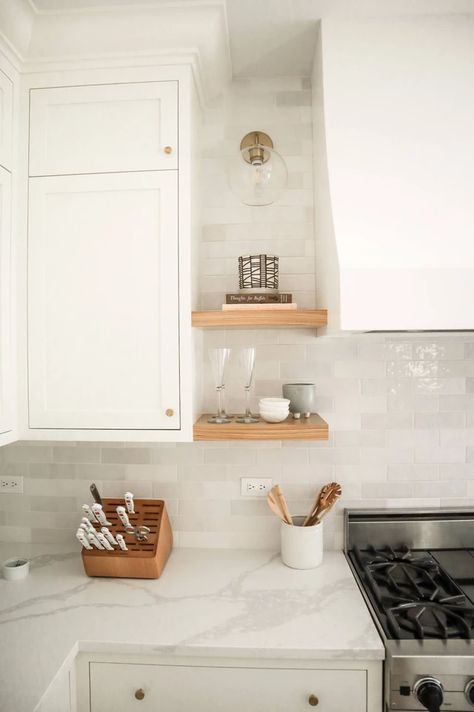 Our Kitchen Backsplash Bedrosians Cloe Tile White Vertical, Kitchen Backsplash Inspiration, Ranch Kitchen, White Kitchen Backsplash, Condo Kitchen, Kitchen Backsplash Designs, White Backsplash, Backsplash Designs, Ideas Casa