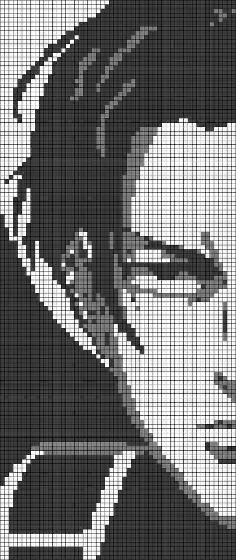 Pixel Art Anime Black White, Black And White Anime Pixel Art, Anime Pixel Art Grid Black And White, Anime Crochet Tapestry, Attack On Titan Crochet, Crochet Attack On Titan, Anime Grid Pattern, Attack On Titan Pixel Art, Gojo Pixel Art