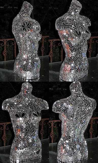 Mosaic mirror mannequin | Flickr - Photo Sharing! Mirror Mannequin, Creative Mannequin Display, Chrome Mannequin, Gold Mannequin Display, Cool Mannequin Display, Mosaic Mannequin Torso, Mannequin Decor, Unique Mannequin, Mannequin Torso