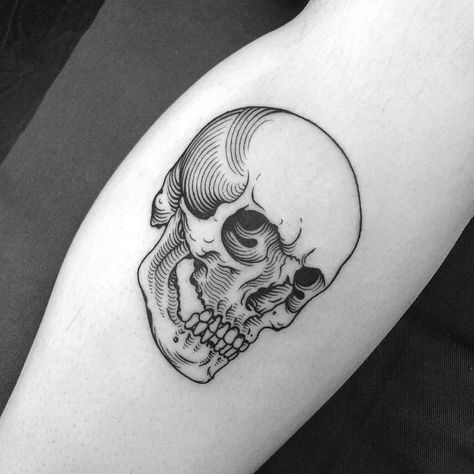 Tattoo Etching Style, Classic Skull Tattoo, Small Woodcut Tattoo, Skull Patchwork Tattoo, Engravers Tattoo, Crosshatching Tattoo, Cross Hatching Tattoo, Crosshatch Tattoo, Etching Tattoo Sleeve