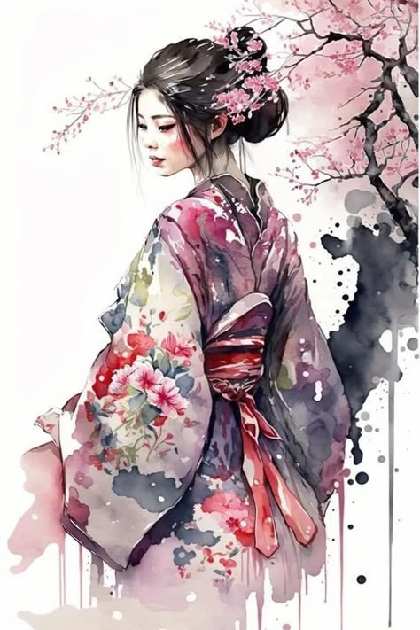 Collection Journal, Asian Artwork, Japan Painting, Peach Tree, Geisha Art, 얼굴 그리기, Japanese Art Prints, Japanese Artwork, Easy Canvas