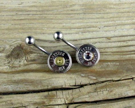 Winchester® Custom Pistol & Rifle Bullet Belly -- for my love for supernatural :D Bullet Keychain, 40 Caliber, Cute Belly Rings, Bullet Designs, Bellybutton Piercings, Belly Button Piercing Jewelry, Bullet Earrings, Belly Piercing Jewelry, Cowgirl Accessories