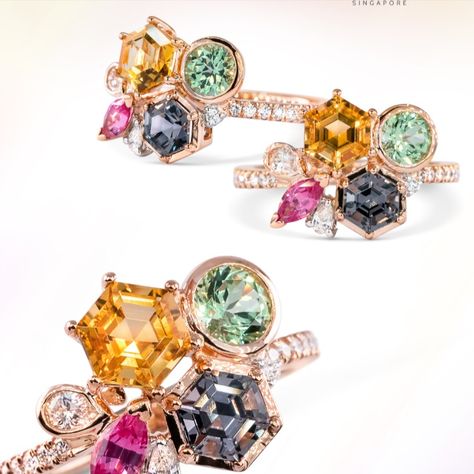 These multi-stone rings generally start from 3500 upwards and the price will vary depending on the type of stones, size, colour, rarity etc. Coloured Stones Jewellery, Family Jewelry Ideas, Cluster Jewelry, Fine Jewlery, Color Stones Jewelry, Peter Jackson, Color Rings, Bvlgari Jewelry, Precious Stones Rings