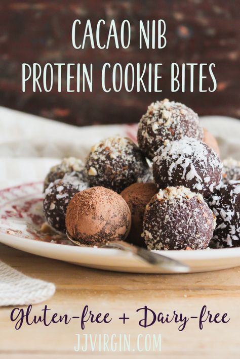 Cacao Powder Recipe, Cacao Nibs Recipes, Virgin Diet, Jj Virgin, Healthy Office, Cacao Recipes, Cookie Bites, Protein Cookie, Vegan Protein Bars