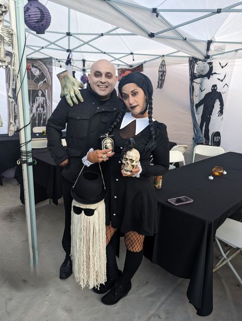 Wednesday Addams Uncle Fester, Wednesday Addams And Uncle Fester, Uncle Fester Costume Diy, Wednesday Addams Couple Costume, Wednesday Adams Couple Costume, Fester Addams Costume, Wednesday And Uncle Fester, Wednesday Costumes Women, Uncle Fester Wednesday