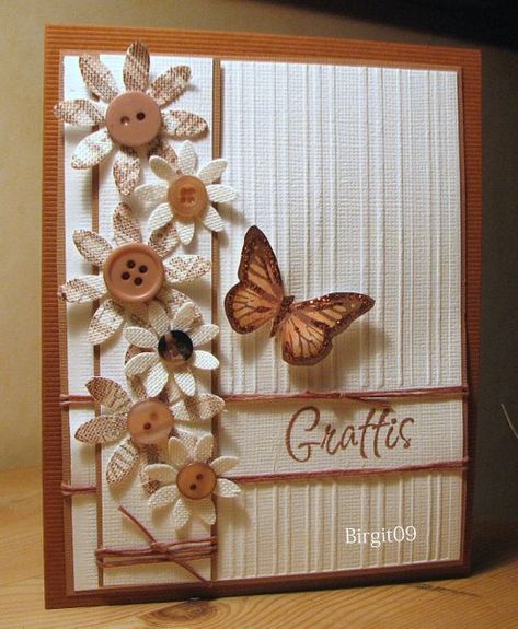 Card With Buttons, Chocolate Card, Pink Chocolate, Embossed Cards, Button Cards, Butterfly Cards, Pretty Cards, Floral Cards, Card Tags