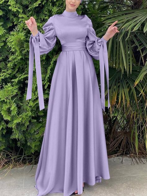 Affordable price buy Wedding Dress & Party Dress on Stylewe, SPU: 112WEBL3A8E, Color: Purple, Sleeve Length:Long sleeve, Silhouette:X-Line. Spring Purple Maxi Dress For Banquet, Dress Muslim, Maxi Dress Prom, Satin Maxi Dress, Holiday Dress, Couture Dresses, Modest Dresses, Glamorous Evening Gowns, Flowing Maxi Dress