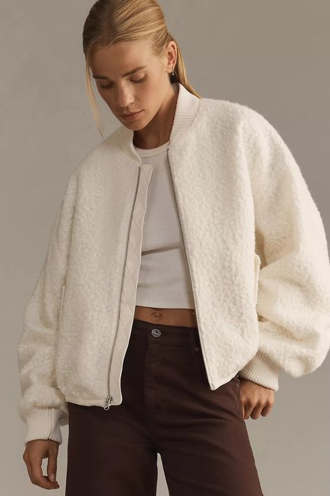 By Anthropologie Sherpa Bomber Jacket | Anthropologie Anthropologie Sherpa, Ethereal Style, Anthropologie Uk, Teddy Fleece, Sweater Season, Ruched Sleeve, Anthropologie Jacket, Amanda Uprichard, Teddy Jacket