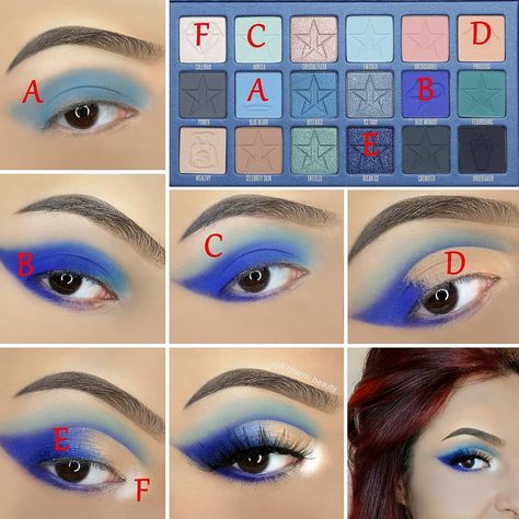 Jeffery Star Makeup Looks, Jeffree Star Palette Looks Step By Step, Blue Blood Palette Looks, Jeffree Star Palette Looks, Jeffree Star Makeup Looks, Jeffery Star Makeup, Star Eyeshadow, Jeffree Star Eyeshadow, Jeffery Star