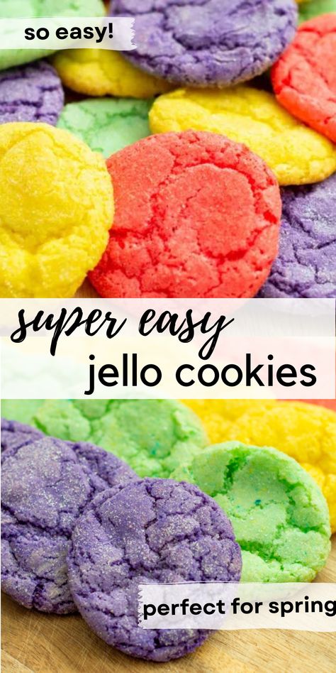 Jello Mix Cookies, Cherry Jello Cookies, Cool Whip And Jello Recipes, Things To Make With Jello Powder, Cake Mix Jello Cookies, Cookie Recipe With Cake Mix Easy, Simple Ingredients Desserts, Cookies Made With Jello, Fun Deserts With Kids