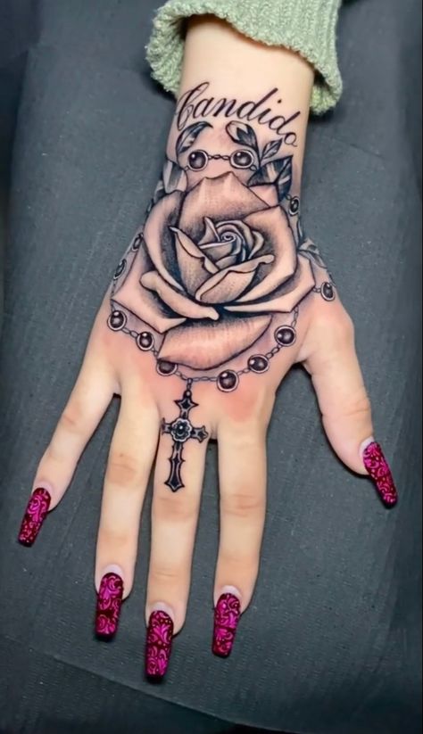 Girly Hand Tattoos For Women, Tatttooo Ideas For Women Hand, Chicana Hand Tattoos, Top Hand Tattoos For Women, Thug Tattoos For Women Arm, Mexican Hand Tattoos, Unique Hand Tattoos Women, Hand Tattoos For Women Unique Beautiful, Pretty Hand Tattoos For Women