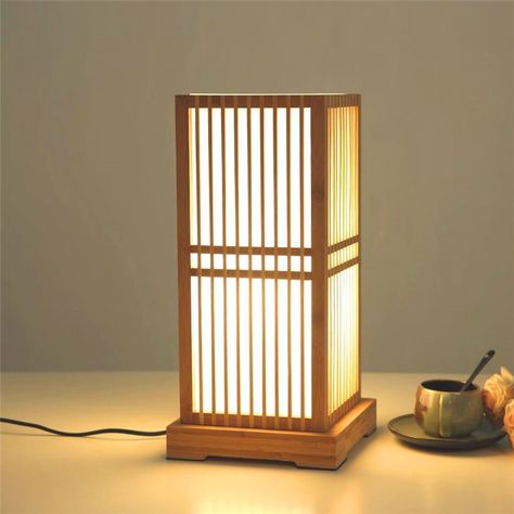 Japanese Square Table Lamp Creative Bamboo Desk Lamp Bedroom Study Room Decorative Lighting Room Nightstand, Square Table Lamp, Japanese Lamp, Japanese Lamps, Japanese Minimalist, Desk Lamps Bedroom, Square Columns, Lamp Makeover, Table Lighting