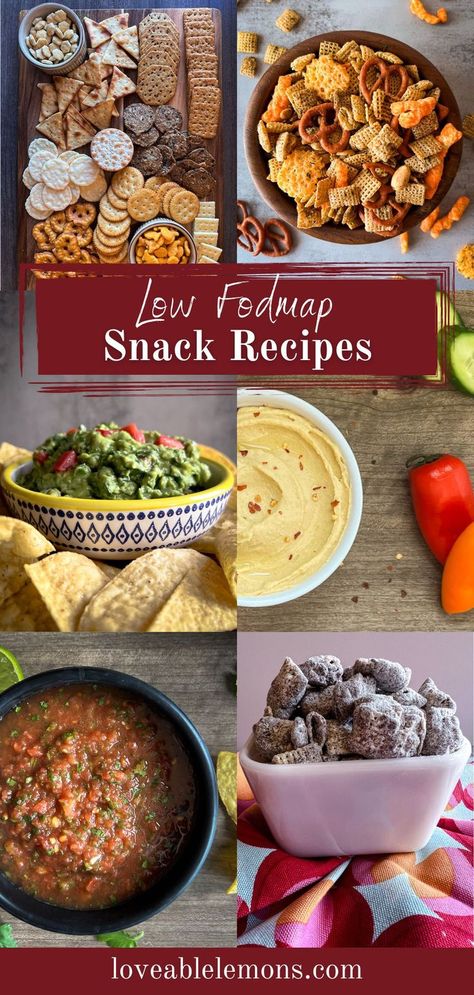 six photos of examples of snack recipes. Low Fodmap Appetizer Recipes, Fodmap Snacks Easy, Low Fodmap Superbowl Snacks, Low Fodmap Picnic Food, Low Fodmap Appetizers Parties, Low Fodmap Party Food, Low Fodmap Snack Recipes, Low Fructose Recipes, Quick And Easy Low Fodmap Recipes