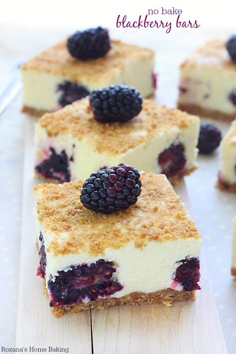 No bake blackberry bars recipe Blackberry Bars Recipes, Blackberry Bars, Blackberry Recipes, Oreo Dessert, Bars Recipe, Cheesecake Bars, Yummy Sweets, How Sweet Eats, Eat Dessert