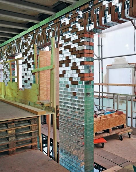 Vibrant Industrial Interior, Glass Bricks Ideas, Crystal House, Glass Brick, Brick Architecture, Brick Building, Glass Blocks, Facade Design, Dream House Decor