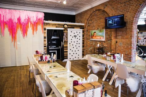 Deluxe Nails, Nail Room Ideas, Nail Room, Exposed Brick Walls, Easy Nails, Brick Walls, Loft Apartment, Exposed Brick, Nail Spa