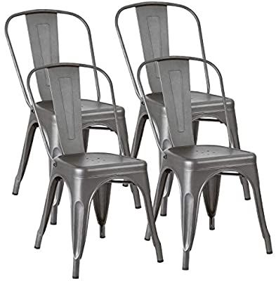 Amazon.com - JUMMICO Metal Dining Chair Stackable Indoor-Outdoor Industrial Vintage Chairs Bistro Kitchen Cafe Side Chairs with Back Set of 4 (Black) - Chairs Bistro Kitchen, Metal Dining Chair, Diy String Lights, Farmhouse Chairs, Kitchen Cafe, Metal Dining Chairs, Stackable Chairs, Restaurant Chairs, Industrial Vintage