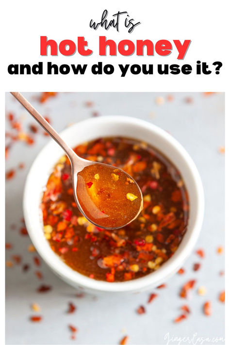 hot honey in a spoon and bowl Hot Honey Uses, Hot Honey Recipe Ideas, Breakfast Pockets, Hot Honey Recipe, Honey Uses, Pizza Chicken, Healthy Eating Inspiration, Hot Honey, Food Ingredients