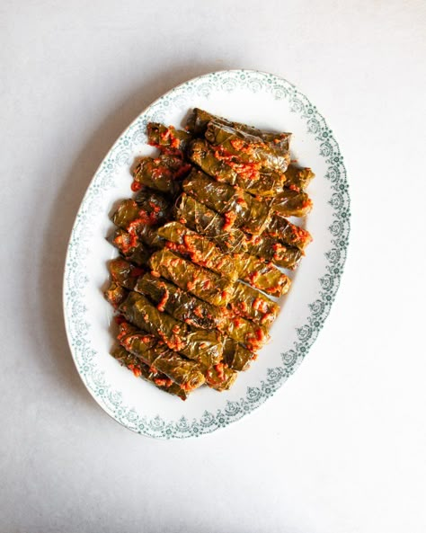 Lebanese Stuffed Grape Leaves (Warak Enab) — Baking Hermann Jane Esselstyn, Warak Enab, Kibbeh Recipe, Rice And Meat, Recipe With Rice, Idli Sambar, Christmas Vegan, Stuffed Grape Leaves, Lebanese Food