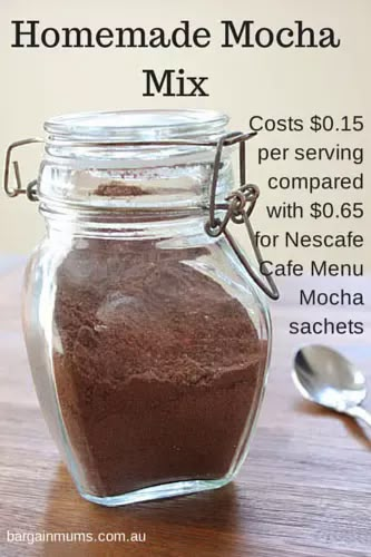 Homemade Mocha Mix Instant Mocha Mix Recipe, Mocha With Cocoa Powder, Coffee Mixes In A Jar, Mocha Mix In A Jar, Mocha Powder Recipe, Dandy Blend, Minuman Starbucks, Homemade Mocha, Homemade Dry Mixes