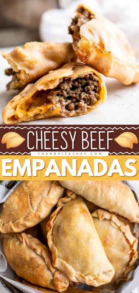 Cheesy Beef Empanadas Cheesy Beef Empanadas, Homemade Empanada Dough, Cheese Empanadas Recipe, Easy Empanadas Recipe, Homemade Empanadas, Sopapilla Recipe, Beef Empanadas Recipe, Empanada Dough, Empanadas Dough