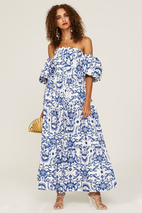 Julia Cotton Dress by Borgo de Nor for $115 - $125 | Rent the Runway Blue Block Print Maxi Dress, Blue Block Print Vacation Dress, Spring Blue Ikat Print Dress, Blue V-neck Block Print Dress, Borgo De Nor, Beach Mini Dress With Smocked Bodice And V-neck, Toddler Boy Shoes, Boys Coat, Sleepwear & Loungewear