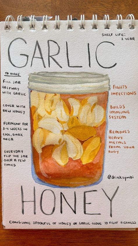 Honey Garlic For Sickness, Garlic Sick Remedy, Honey Garlic Cold Remedy, Raw Garlic And Honey, Natural Healthy Recipes, Herbal Food Recipes, Fire Cider Recipe Benefits, Honey And Garlic Remedy, Garlic Honey Medicine