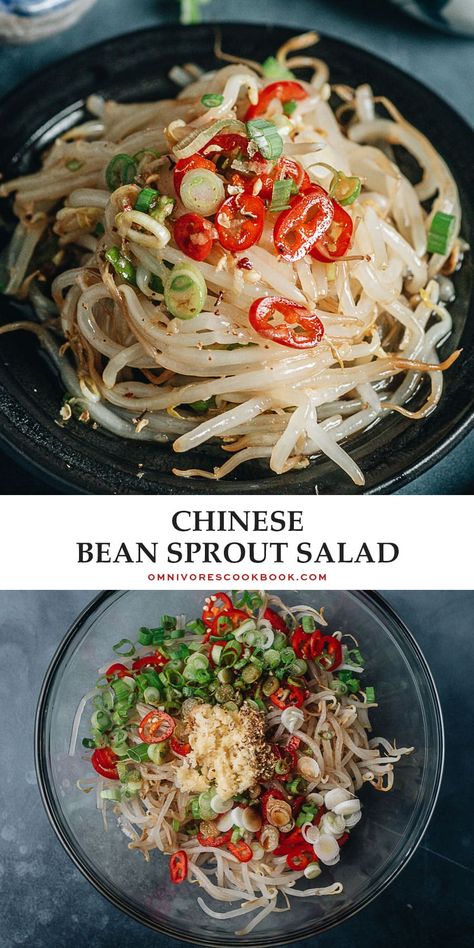 An easy bean sprout salad recipe that is perfect for summer and helps you eat a lot of bean sprouts! The crunchy bean sprouts are tossed with a lot of garlic and a savory sauce that is slightly sour and nutty. It is refreshing yet very flavorful. {Gluten-Free Adaptable, Vegan} Recipes With Bean Spouts, Orthodox Fasting, Bean Sprout Recipes, Bean Sprout Salad, Fasting Recipes, Chinese Foods, Bean Sprout, Sprout Salad, Eat A Lot